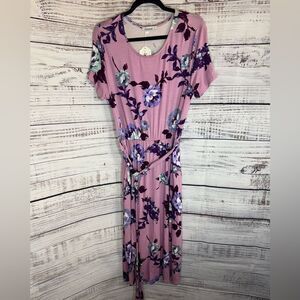 Levaca Dress Womens Size Large Floral belted Short Sleeve Maxi Summer casual New
